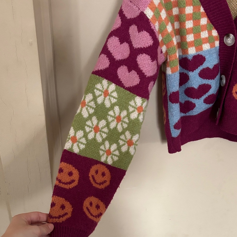 Debut Multicolor Patchwork Cardigan With Hearts A… - image 5